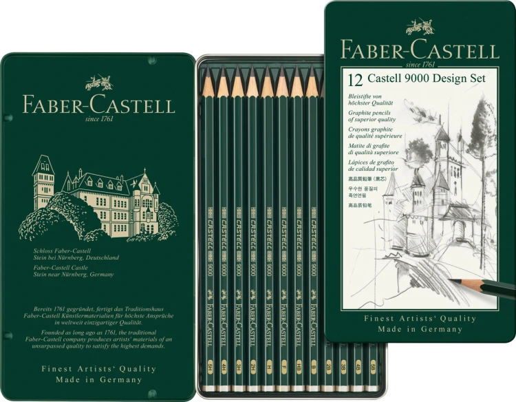 Ołówek castell 9000 design 12 szt. opakowanie metalowe Faber-Castell – zdjęcie 2