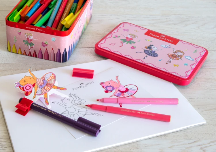 Flamastry connector 33 kol.w metalowej szkatułce upominkowej "ballerina" Faber-Castell – zdjęcie 3