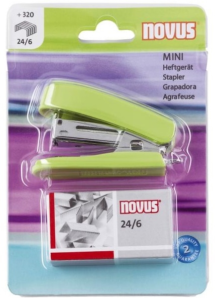 Zszywacz mini Novus jasno zielony + zszywki 24/6 blister – zdjęcie 2