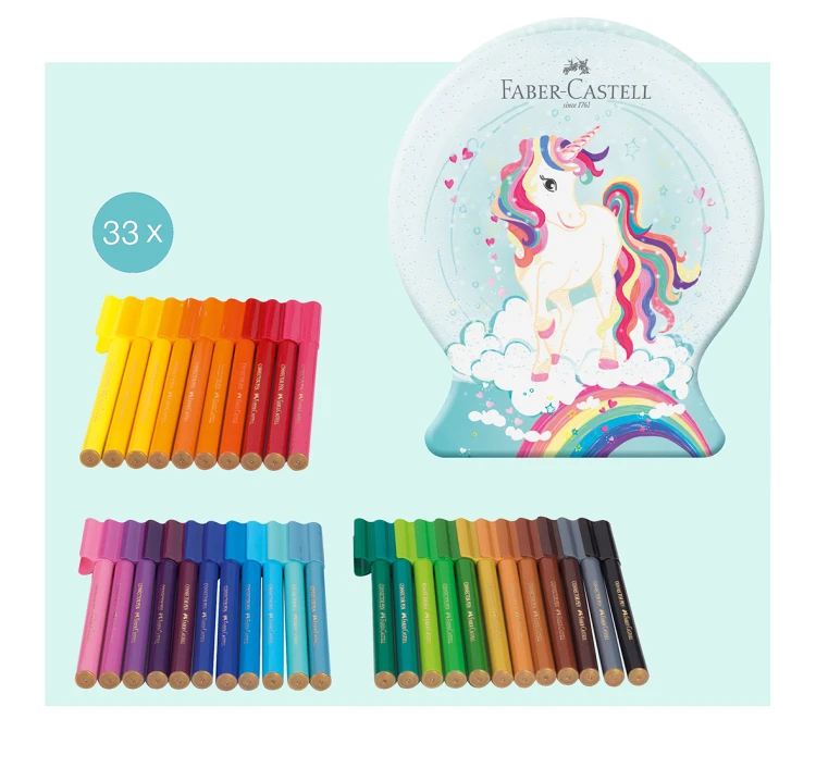 Flamastry connector 33 szt. jednorożec metalowe opakowanie upominkowe Faber-Castell – zdjęcie 3