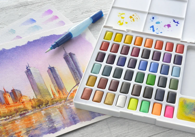 Farby akwarelowe cs w kostkach 48 kol. plastikowe opakowanie Faber-Castell – zdjęcie 4