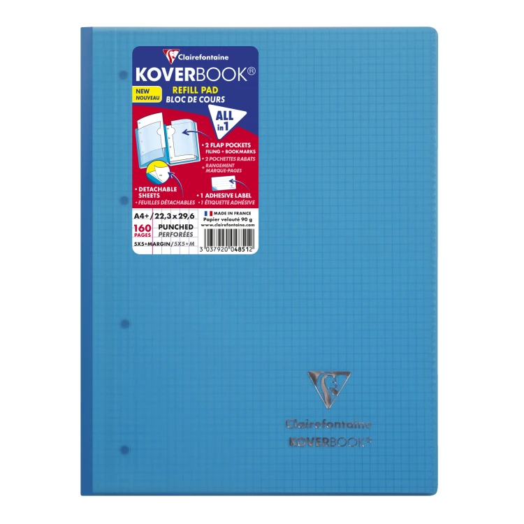 Zeszyt koverbook w okładce z PP, A4+ (22,3X29,7 cm), w kratkę z marginesem, z perforacją, 80 kartek, mix kolorów clairef – zdjęcie 2
