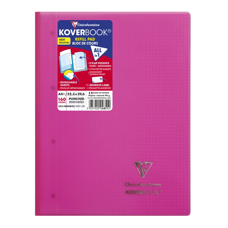 Zeszyt koverbook w okładce z PP, A4+ (22,3X29,7 cm), w kratkę z marginesem, z perforacją, 80 kartek, mix kolorów clairef – zdjęcie 4