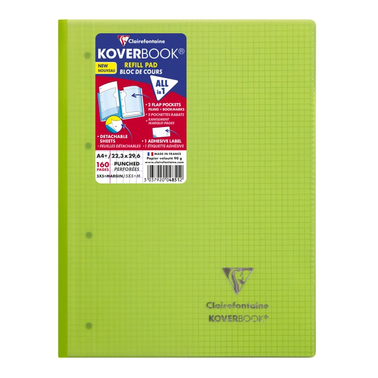 Zeszyt koverbook w okładce z PP, A4+ (22,3X29,7 cm), w kratkę z marginesem, z perforacją, 80 kartek, mix kolorów clairef – zdjęcie 6