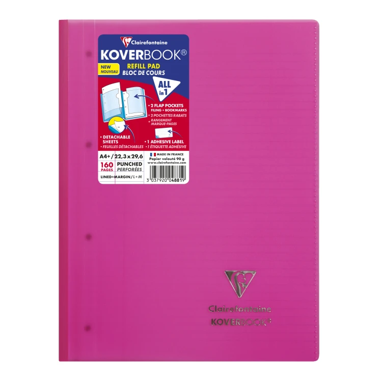 Zeszyt koverbook w okładce z PP, A4+ (22,3X29,7 cm), w linie z marginesem, z perforacją, 80 kartek, mix kolorów clairefo – zdjęcie 4