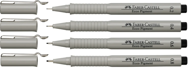 Cienkopisy ecco pigment 4 szt. etui (0,2 : 0,4 : 0,6 : 0,8 mm) czarne Faber-Castell – zdjęcie 2