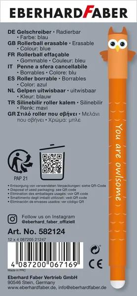 Długopisy żelowy wymazywalny zwierzątka sowa eberhard faber – zdjęcie 4