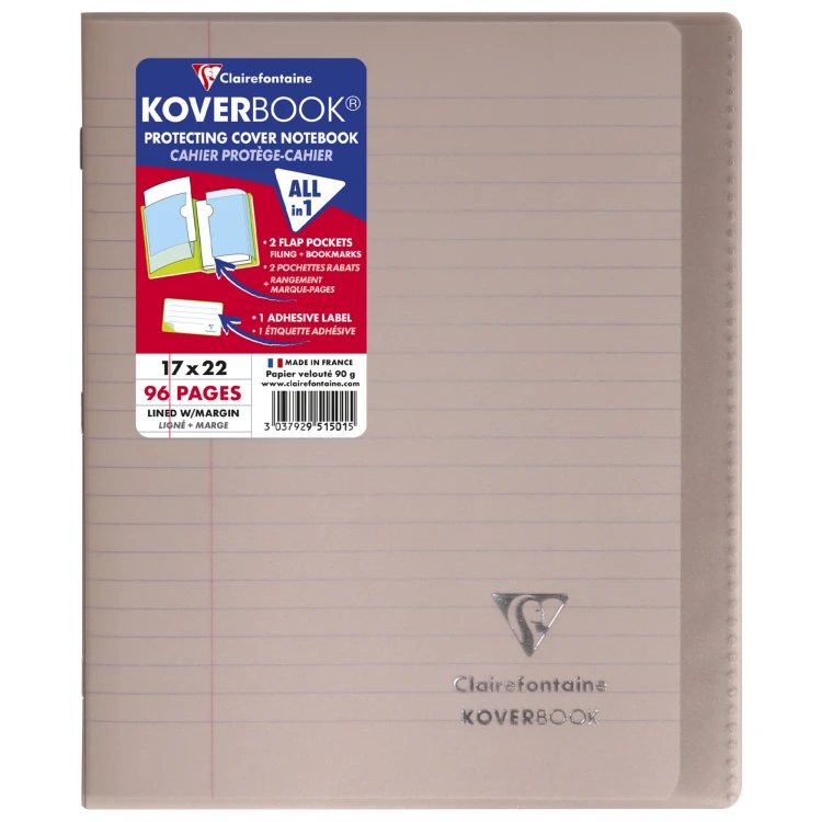 Zeszyt koverbook, w okładce z PP, 17X22 cm, w linie z marginesem, 48 kartek, mix kolorów clairefontaine – zdjęcie 4