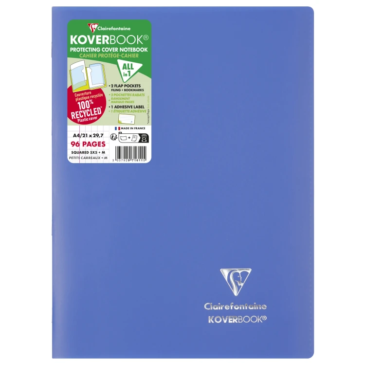 Zeszyt koverbook, w okładce z PP z recyklingu, A4, w kratkę, 48 kartek, mix kolorów clairefontaine – zdjęcie 2