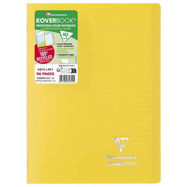 Zeszyt koverbook, w okładce z PP z recyklingu, A4, w kratkę, 48 kartek, mix kolorów clairefontaine – zdjęcie 3