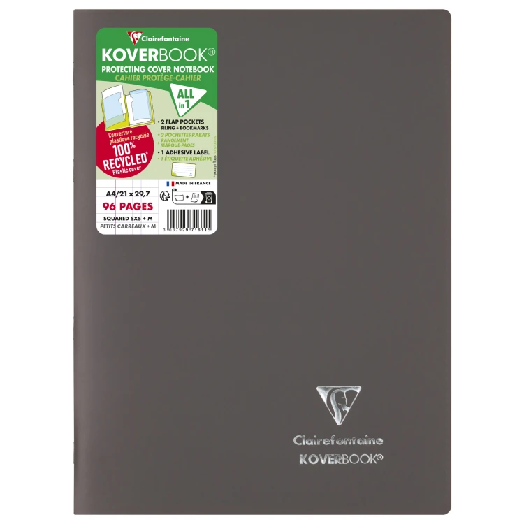 Zeszyt koverbook, w okładce z PP z recyklingu, A4, w kratkę, 48 kartek, mix kolorów clairefontaine – zdjęcie 4