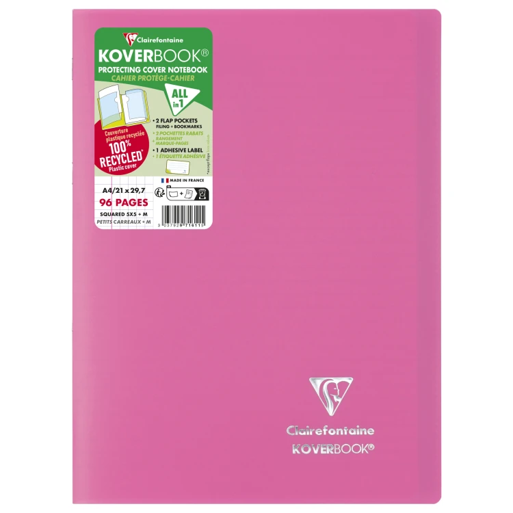 Zeszyt koverbook, w okładce z PP z recyklingu, A4, w kratkę, 48 kartek, mix kolorów clairefontaine – zdjęcie 6