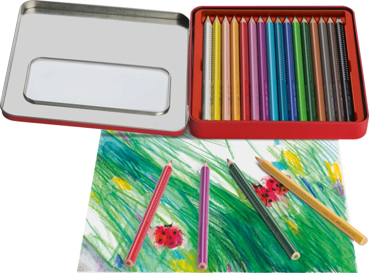 Kredki jumbo grip trójkątne opakowanie metalowe 16 szt. Faber-Castell – zdjęcie 3
