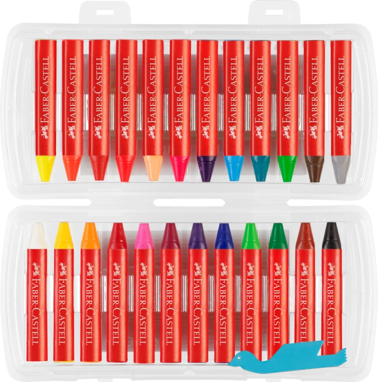 Kredki woskowe trójkątne 24 kol. ( w tym 6 kol. neonowych ) opakowanie plastikowe Faber-Castell – zdjęcie 3