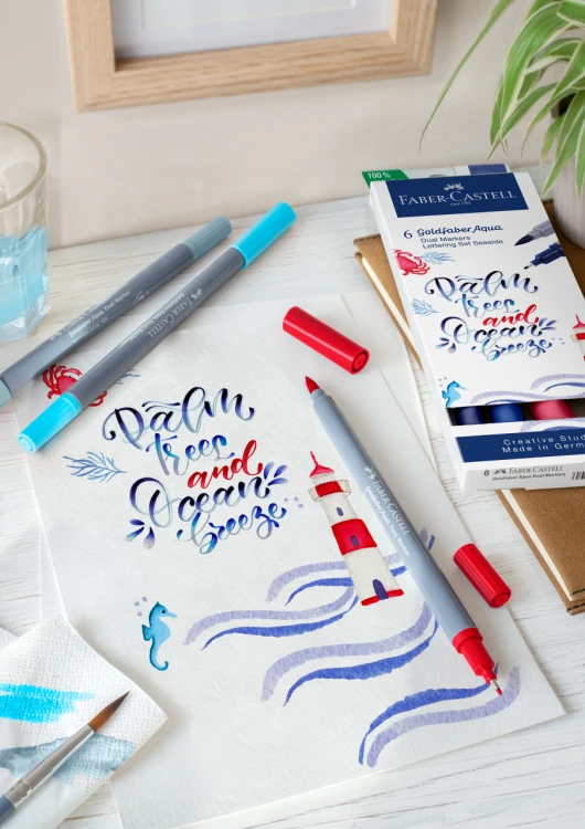 Pisak akwarelowy goldfaber aqua dwustronny zestaw do handletteringu seaside 6 szt. Faber-Castell – zdjęcie 3