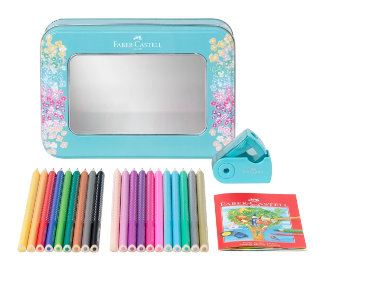 Kredki ołówkowe sparkle+akcesoria zestaw w metalowym opakowaniu upominkowym Faber-Castell – zdjęcie 3