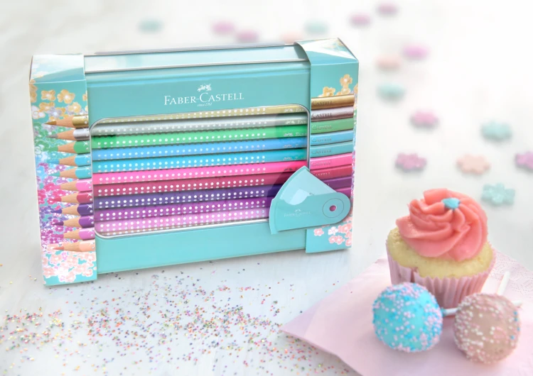 Kredki ołówkowe sparkle+akcesoria zestaw w metalowym opakowaniu upominkowym Faber-Castell – zdjęcie 6