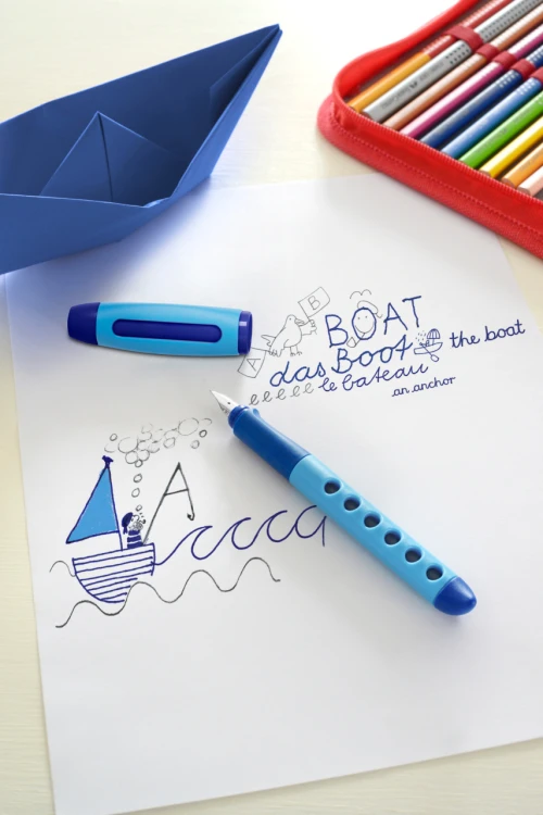 Pióro wieczne scribolino dla leworęcznych niebieskie w etui Faber-Castell – zdjęcie 4