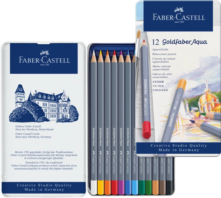 Kredki akwarelowe goldfaber aqua 12 kol. opak. metalowe Faber-Castell – zdjęcie 3