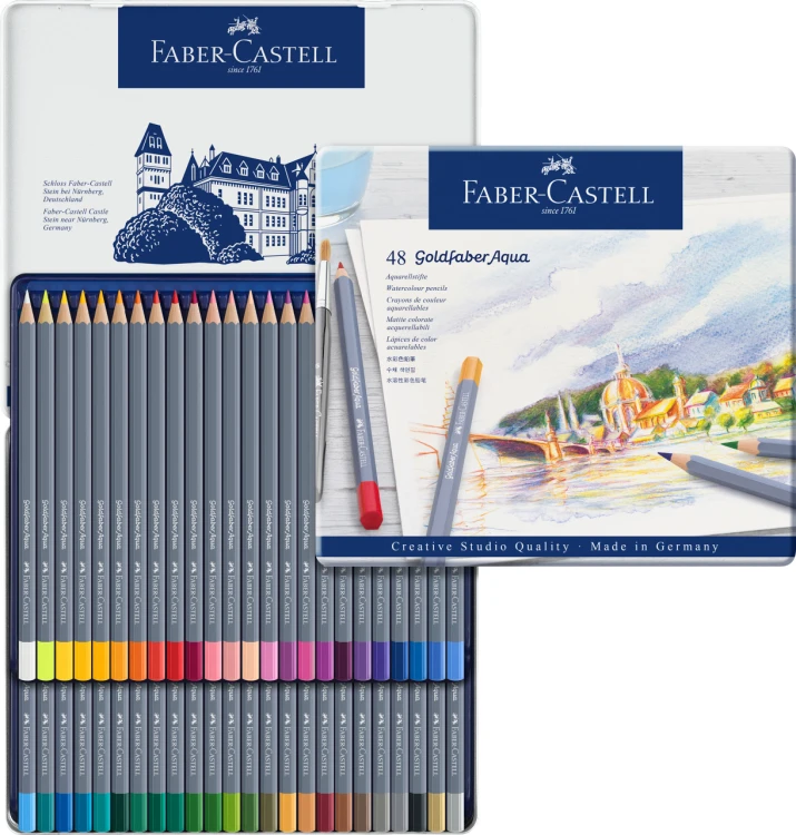 Kredki akwarelowe goldfaber aqua 48 kol. opak. metalowe Faber-Castell – zdjęcie 3
