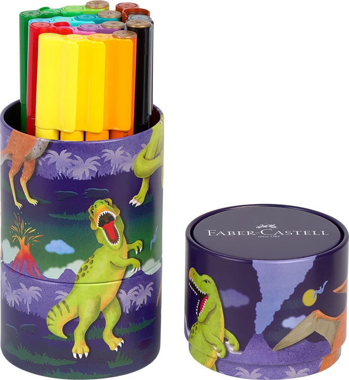 Pisaki connector 20 szt. dinozaurmetalowe opakowanie upominkowe Faber-Castell – zdjęcie 3