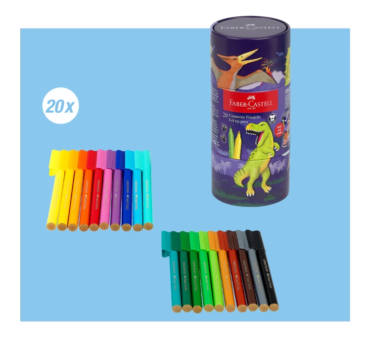 Pisaki connector 20 szt. dinozaurmetalowe opakowanie upominkowe Faber-Castell – zdjęcie 5
