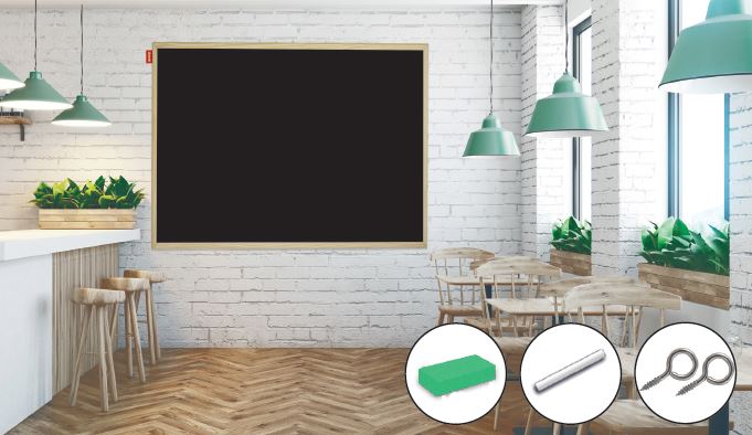 Tablica kredowa magnetyczna czarna MEMOBE, rama drewniana 90x60 cm – zdjęcie 2