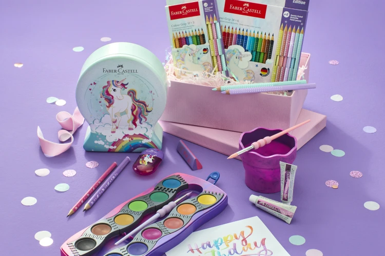 Farby szkolne connector edycja jenorożec 12 kol. + naklejki kasetka Faber-Castell – zdjęcie 4