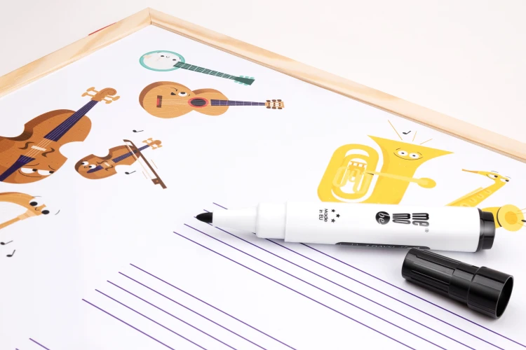 Tablica edukacyjna MemoBe, WHITEBOARDGAME: Music adventure!, nadruk WESOŁE INSTRUMENTY, rama drewniana, 60x40 cm – zdjęcie 3