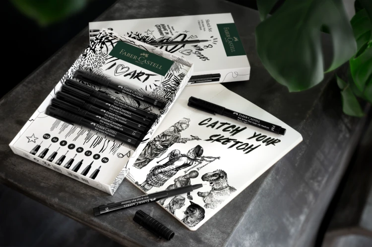 Zestaw pitt artist pen black końcówki xxs, xs, s, f, m, b, 1.5, fm 8 szt. + szkicownik Faber-Castell – zdjęcie 6