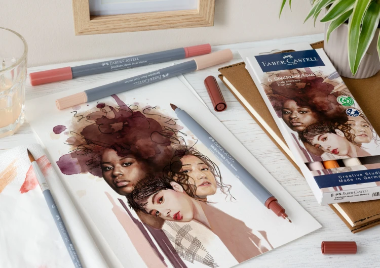 Pisak akwarelowy goldfaber aqua dwustronny zestaw portrait 6 szt. Faber-Castell – zdjęcie 2