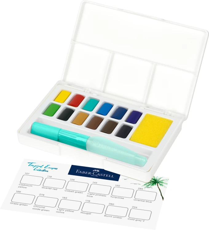 Farby akwarelowe cs w kostkach 12 kol. + pędzelek plastikowe opakowanie Faber-Castell – zdjęcie 2