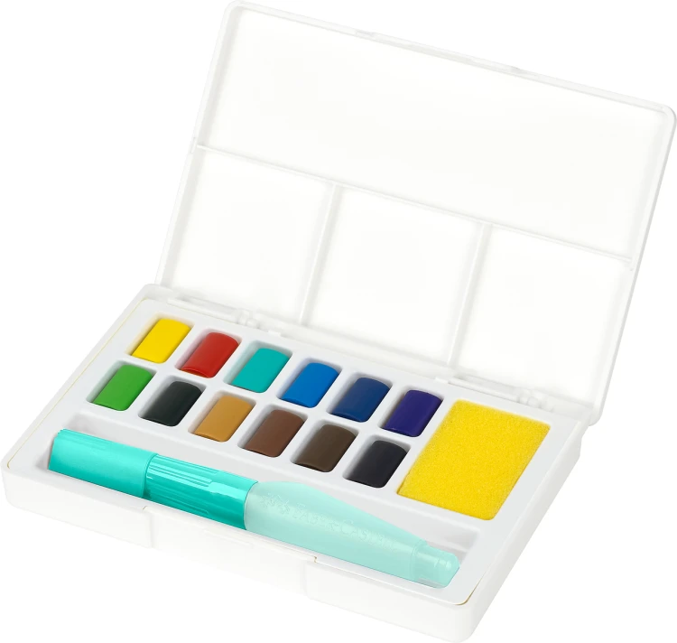 Farby akwarelowe cs w kostkach 12 kol. + pędzelek plastikowe opakowanie Faber-Castell – zdjęcie 3