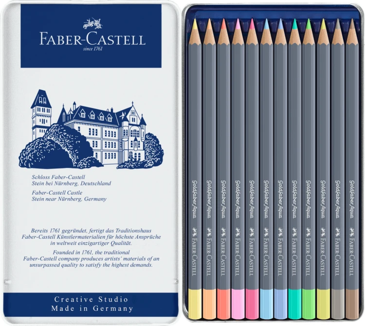 Kredki akwarelowe goldfaber aqua pastel 12 kol. opak. metalowe Faber-Castell – zdjęcie 2