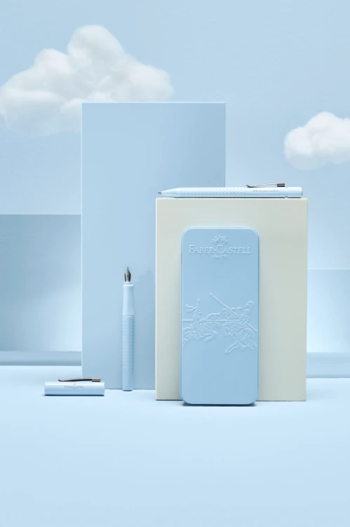 Zestaw prezentowy grip 2010 pióro wieczne + długopis sky blue opakowanie metalowe Faber-Castell – zdjęcie 3