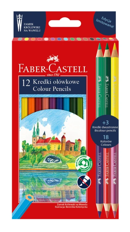 KREDKI SZEŚCIOKĄTNE ZAMEK EDYCJA WAWEL DISPLAY 40 SZT. (20x12 KOL.+ 20x24 KOL.) +  KOLOROWANKI FABER-CASTELL – zdjęcie 3