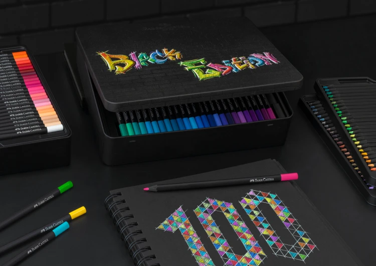 Kredki trójkątne black edition 100 kol.opakowanie metalowe Faber-Castell – zdjęcie 4