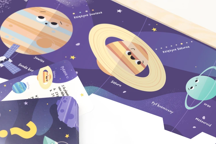 Tablica edukacyjna MemoBe, WHITEBOARDGAME: Space adventure!, nadruk KOSMOSU, zestaw do gry, wersja PL, rama drewniana, 6 – zdjęcie 3