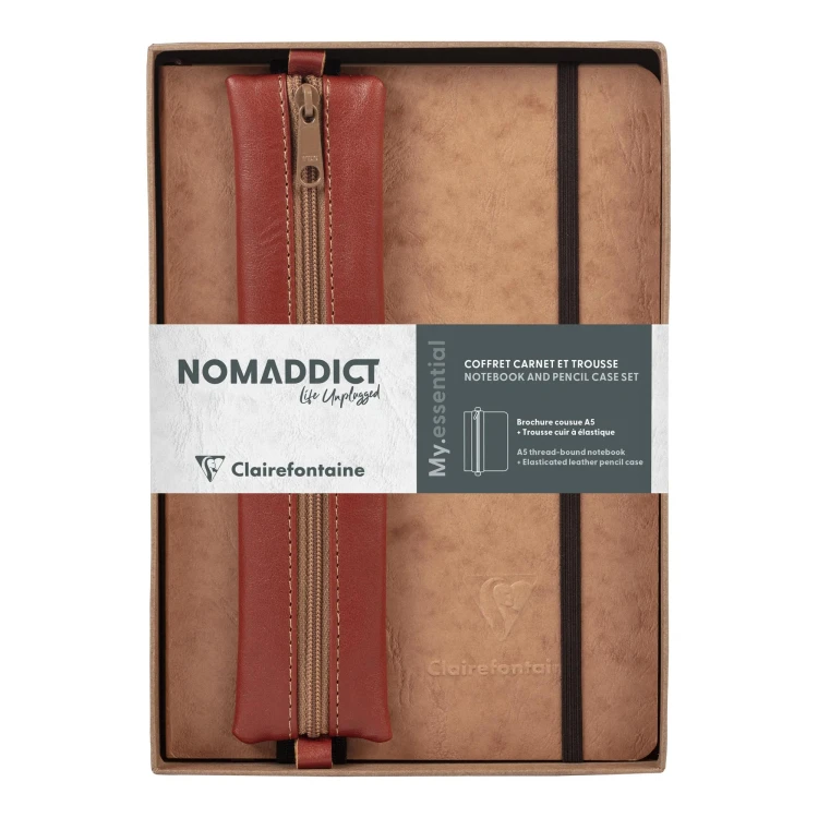 Zestaw prezentowy nomaddict my.essentials notes A5 w kropki, 96 kartek + piórnik beżowy clairefontaine – zdjęcie 2