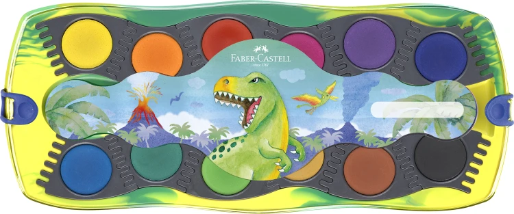 Farby szkolne connector edycja dinozaury 12 kol. + naklejki kasetka Faber-Castell – zdjęcie 2