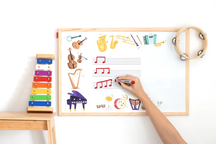 Tablica edukacyjna MemoBe, WHITEBOARDGAME: Music adventure!, nadruk WESOŁE INSTRUMENTY, rama drewniana, 200x100 cm – zdjęcie 2