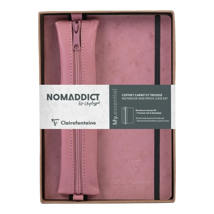 Zestaw prezentowy nomaddict my.essentials notes A5 w kropki, 96 kartek + piórnik różowy clairefontaine – zdjęcie 2