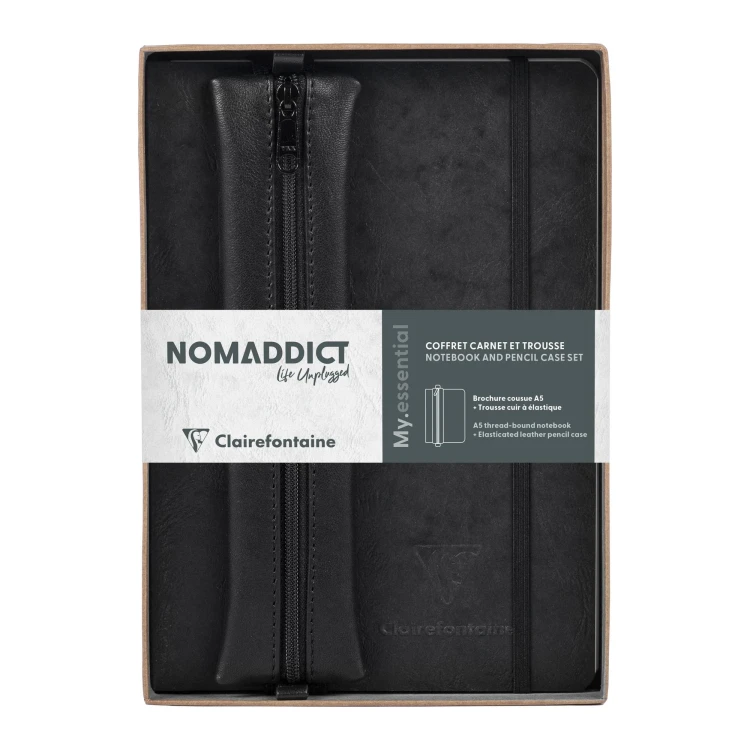 Zestaw prezentowy nomaddict my.essentials notes A5 w kropki, 96 kartek + piórnik czarny clairefontaine – zdjęcie 2