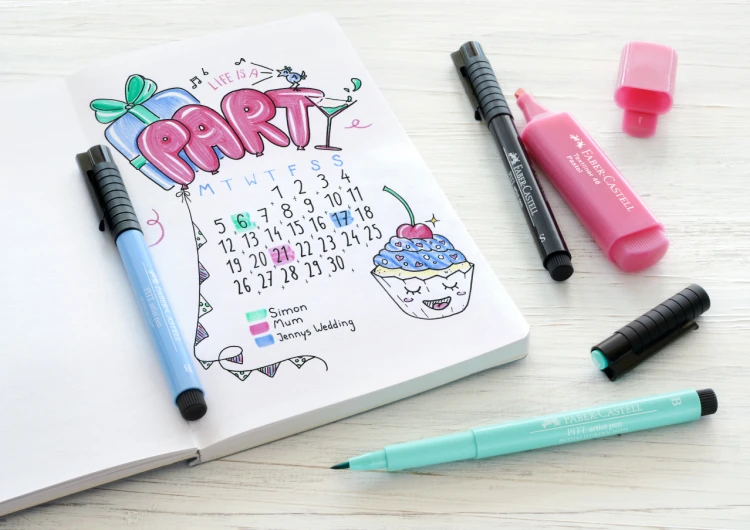 ZESTAW STARTOWY BULLET JOURNAL (6x PITT ARTIST PEN+ZAKREŚLACZ+OŁÓWEK+BROSZURA ENG) FABER-CASTELL – zdjęcie 4