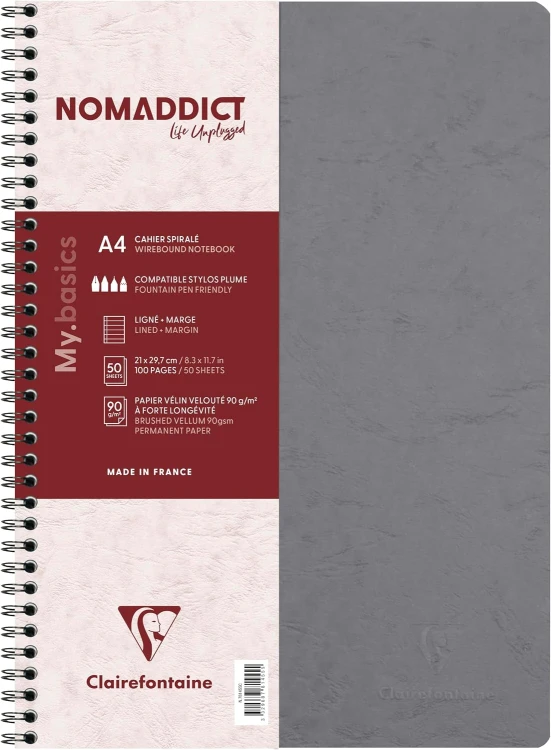 Kołonotatnik nomaddict (age bag) A4, w linie z marginesem, 50 kartek, szary clairefontaine – zdjęcie 2