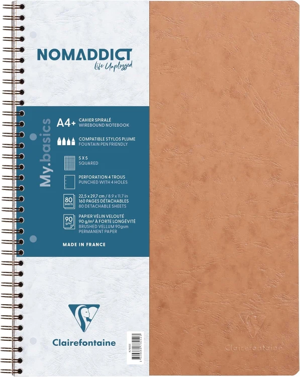 KOŁONOTATNIK NOMADDICT (AGE BAG) A4+ (22,5X29,7 CM),  W KRATKĘ, 80 PERF. KARTEK, BEŻOWY CLAIREFONTAINE_x000D_ – zdjęcie 2