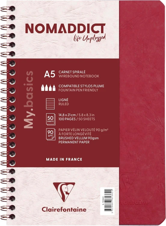 KOŁONOTATNIK NOMADDICT (AGE BAG), 14,8 x21 CM, W LINIE, 50 KARTEK, CZERWONY CLAIREFONTAINE_x000D_ – zdjęcie 2