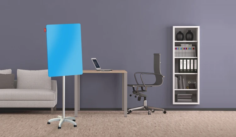 Flipchart mobilny MEMOBE, szklany niebieski, suchościeralny magnetyczny, star, 70x100xh220 cm – zdjęcie 2