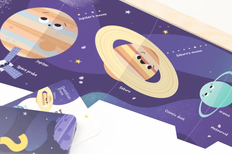 Tablica edukacyjna MemoBe, WHITEBOARDGAME: Space adventure!, nadruk KOSMOSU, zestaw do gry, wersja EN, rama drewniana, 1 – zdjęcie 5