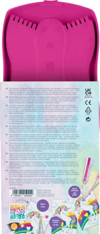 Farby szkolne connector edycja jednorożec 12 kol. + brokat w żelu + naklejki, różowa kasetka Faber-Castell – zdjęcie 2